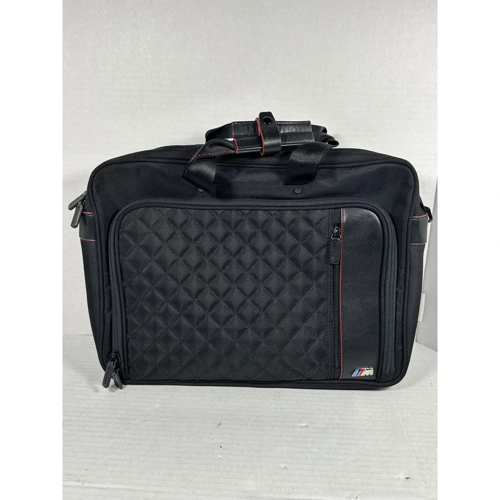 BMW M Sport Black Quilted Ballistic Nylon Leather Laptop Briefcase Bag Mens